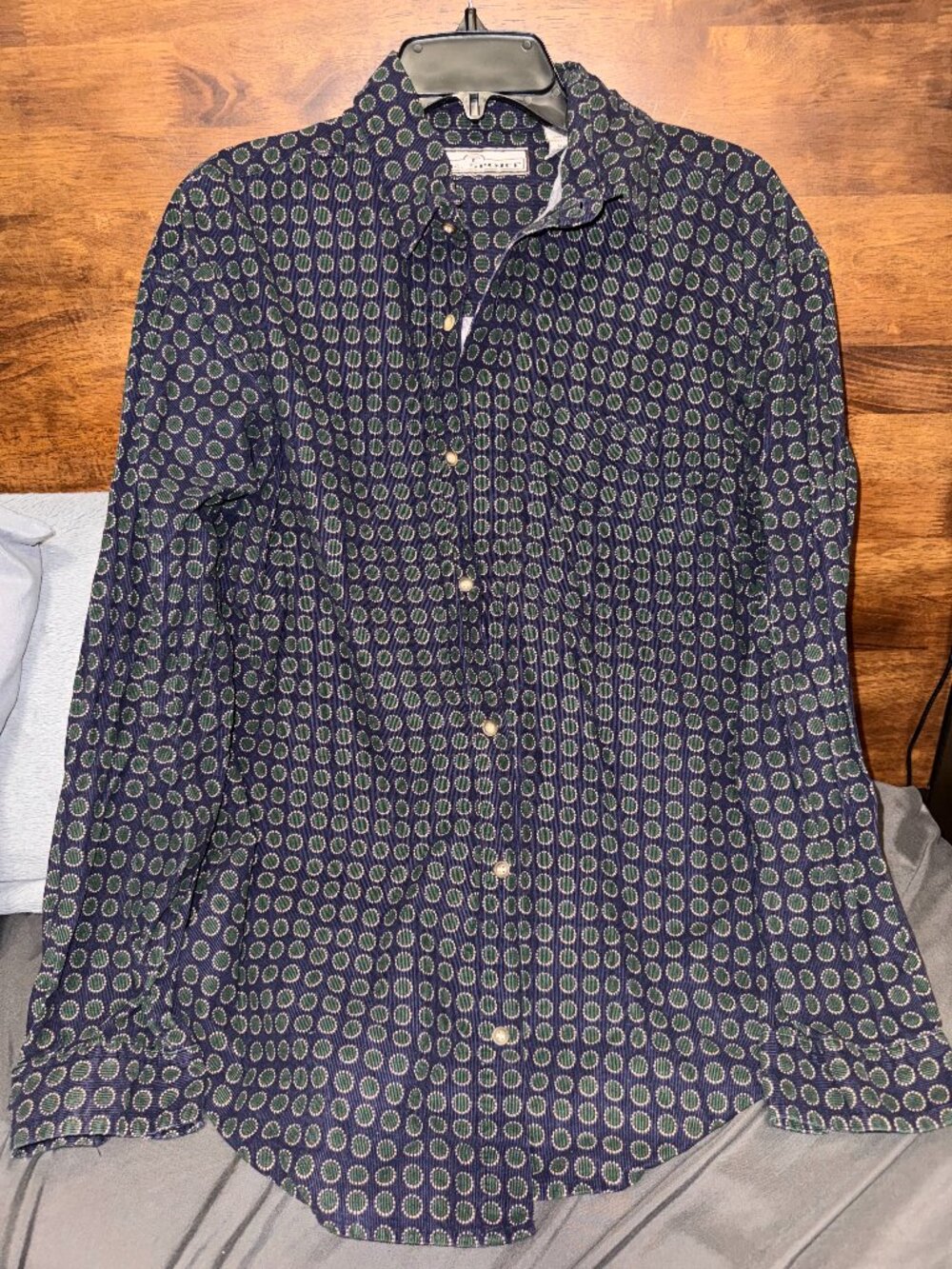 M.E. Sport Navy Medallion Print Button Up Shirt Sz M